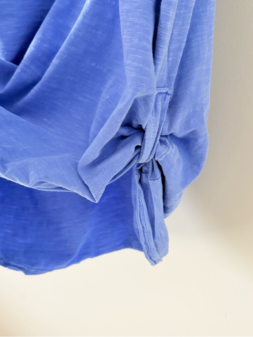 Fresh Produce Blue T-Shirt Dress Ruched Tie Side Midi Cotton Made in USA Sz L - Picture 5 of 13